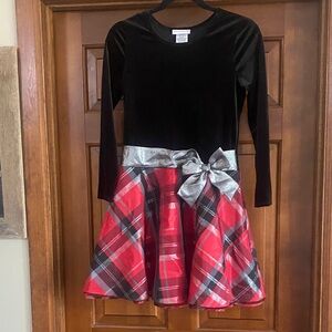 Plaid Kids Dress with Silver Bow